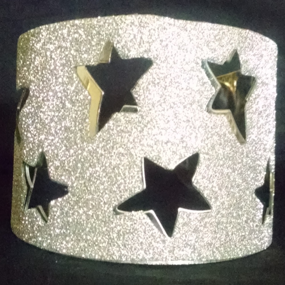 Sparkle Glitter Cut-Out Star Wide Cuff Bracelet